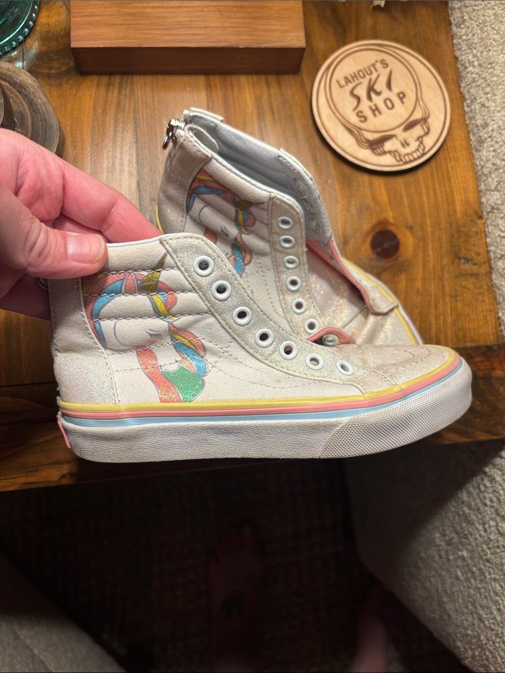 Kids High-Top Canvas Sneakers in Cream with Rainbow Accent/ no laces